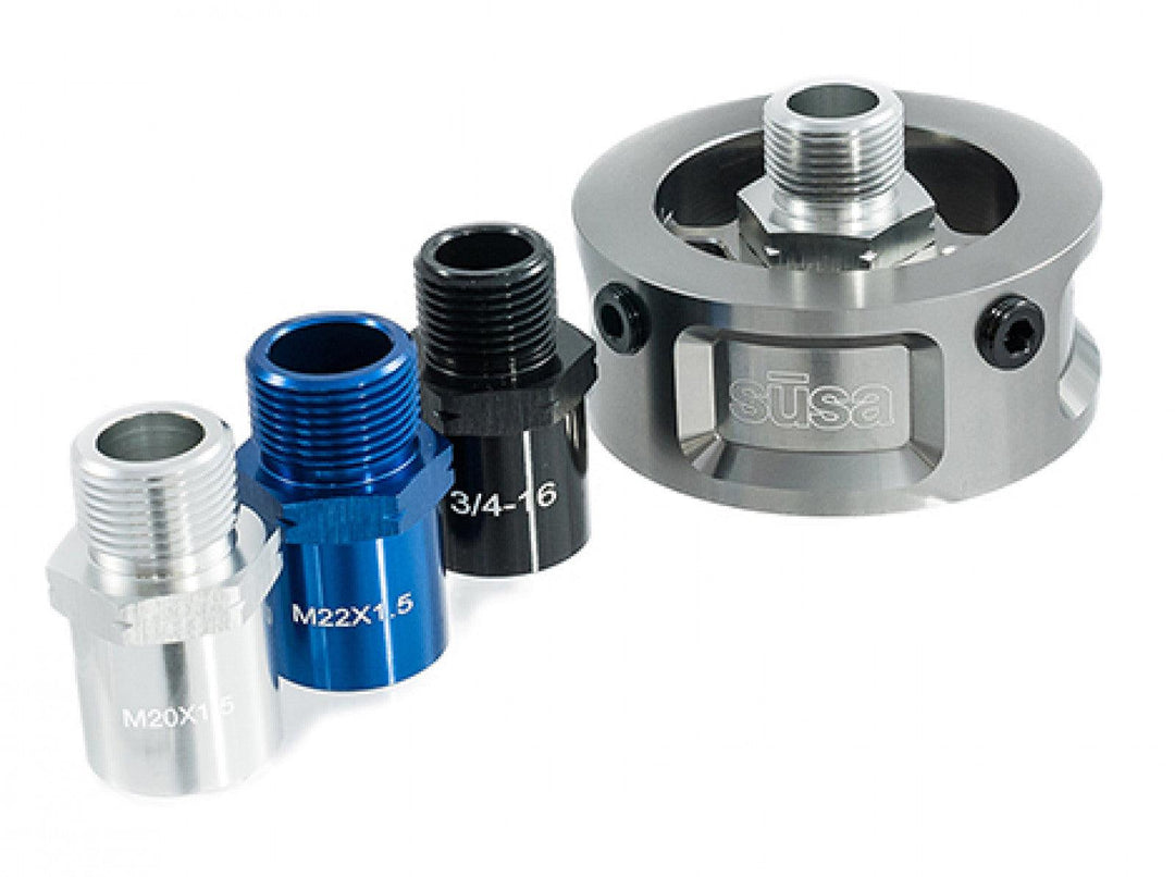 Setrab oil filter spacer assembly, Billet 2x NPT1/8 sensor ports, M22x1.5 filter thread - Attacking the Clock Racing