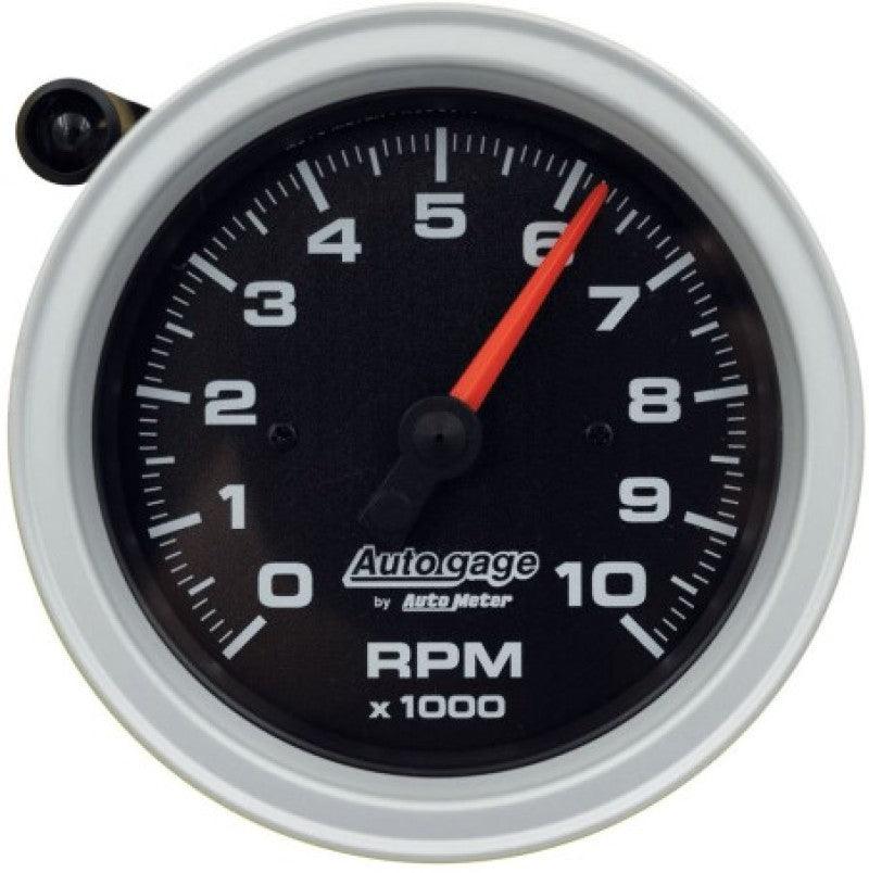 AutoMeter Tachometer Gauge 10K RPM 3 3/4in Pedestal w/Ext. Shift-Light - Black Dial/Black Case - Attacking the Clock Racing