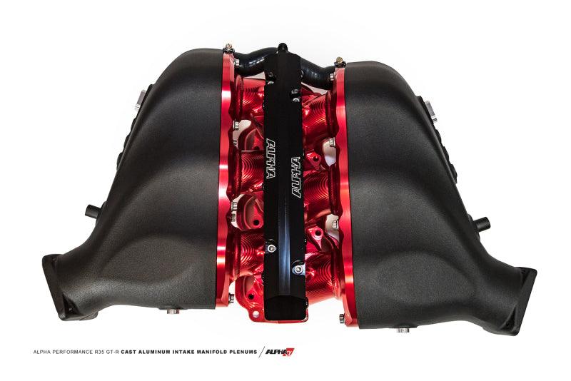 AMS Performance 2009+ Nissan GT-R Alpha Cast Plenum/Billet Intake Manifold w/Std Fuel Rail - Black - Attacking the Clock Racing