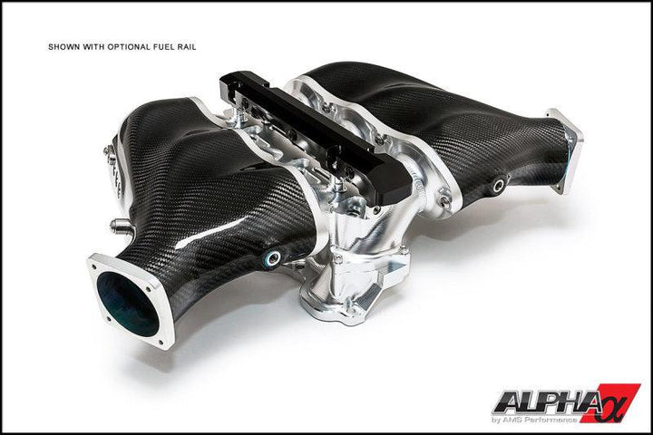 AMS Performance 2009+ Nissan GT-R Alpha Carbon Fiber/Billet Intake Manifold w/Std Fuel Rail - Clear - Attacking the Clock Racing