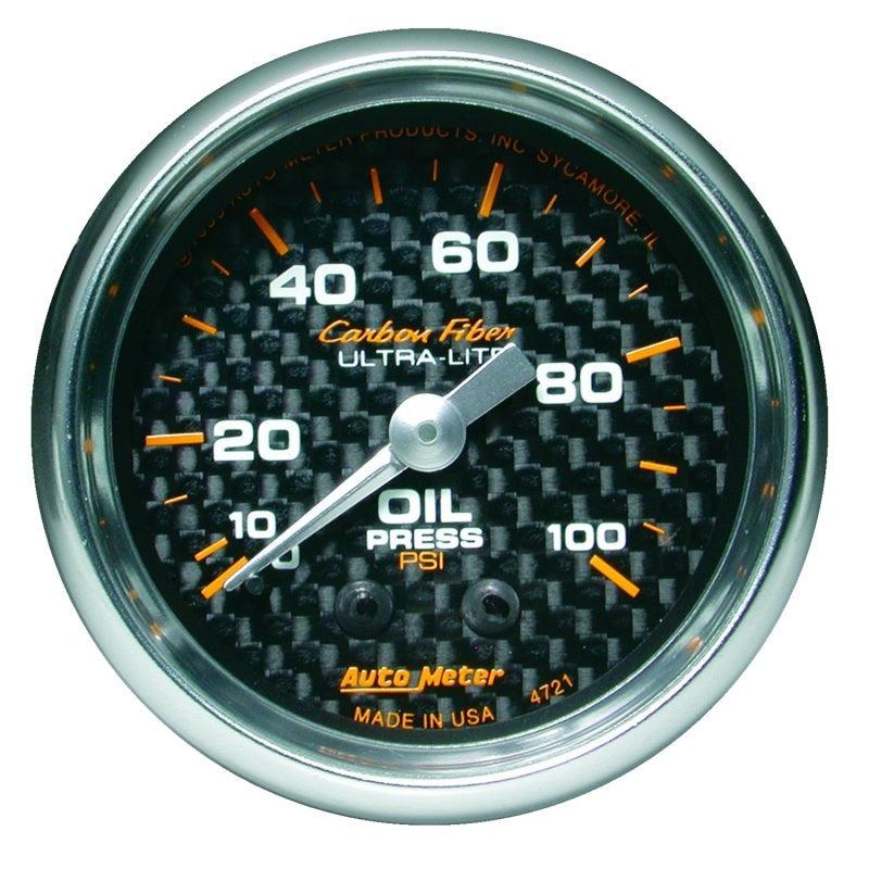 Autometer Carbon Fiber 52mm 100 PSI Mechanical Oil Pressure Gauge - Attacking the Clock Racing