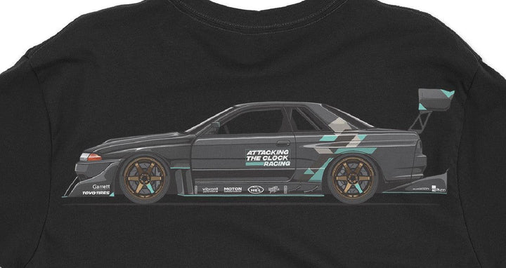 R32 GTR Time Attack Shop Build T-Shirt - Attacking the Clock Racing