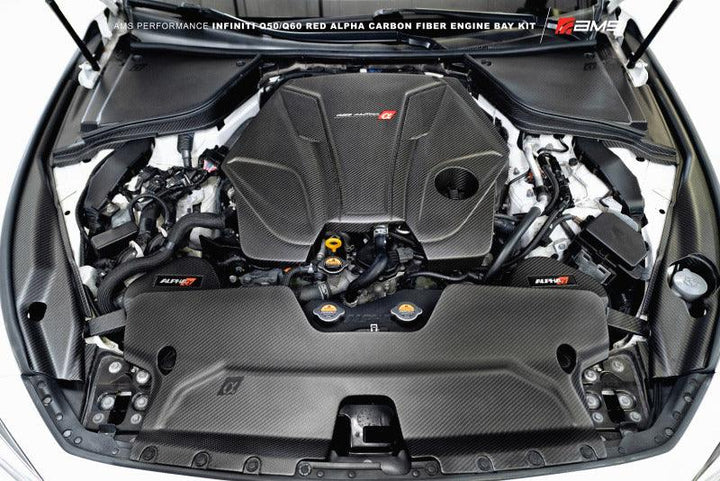 AMS Performance Infiniti 17+ Q60 / 16+ Q50 3.0TT Alpha Matte Carbon Rear Engine Bay Cover Set - Attacking the Clock Racing