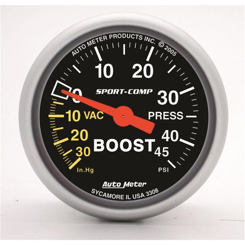 Autometer Sport-Comp 52mm 45 PSI Mechanical Boost Gauge - Attacking the Clock Racing