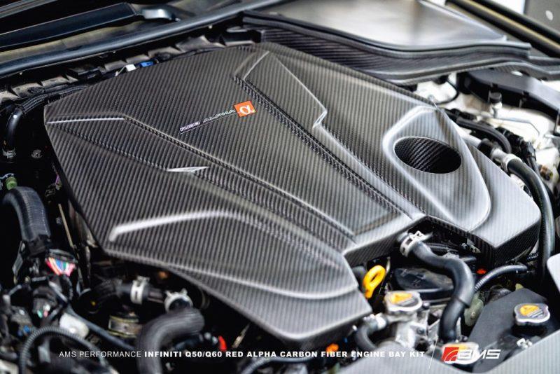 AMS Performance Infiniti 17+ Q60 / 16+ Q50 3.0TT Alpha Matte Carbon Engine Cover - Attacking the Clock Racing