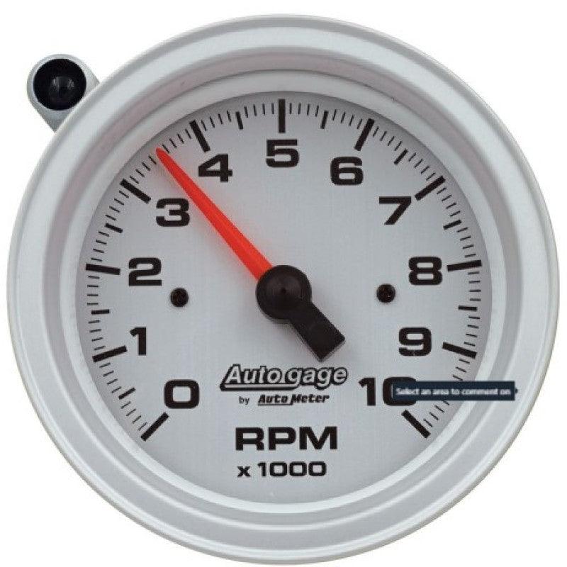 AutoMeter Tachometer Gauge 10K RPM 3 3/4in Pedestal w/Ext. Shift-Light - Silver Dial/Black Case - Attacking the Clock Racing