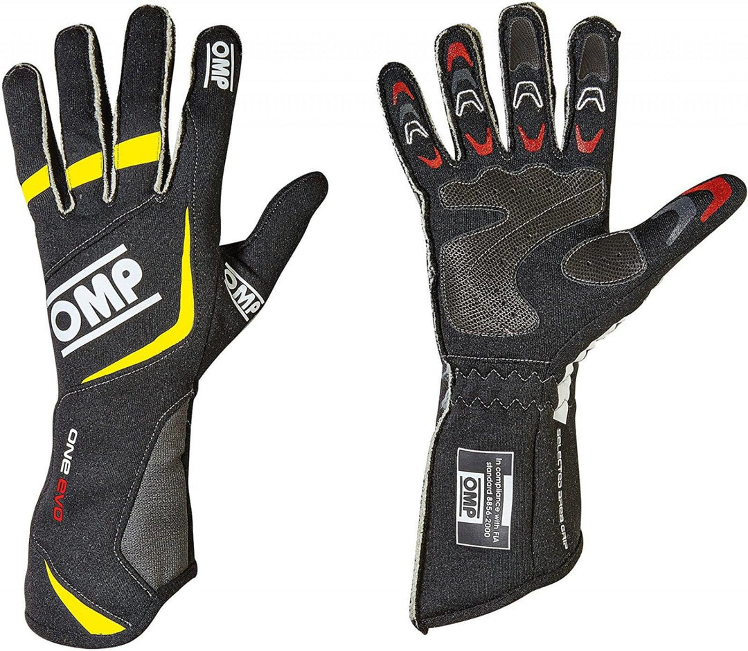 OMP One Evo Gloves Yellow Medium - Attacking the Clock Racing