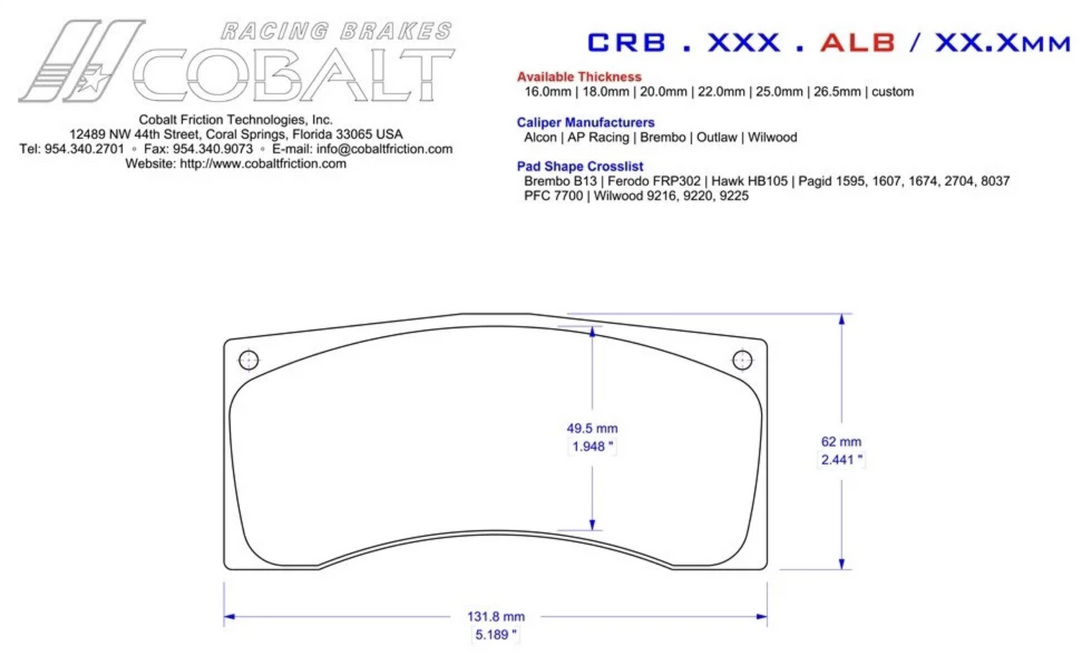 Cobalt Brake ALB Brake Pads