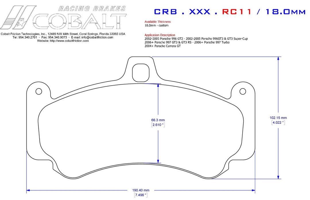Cobalt Brake Pads RC11 Brake Pads (Front)
