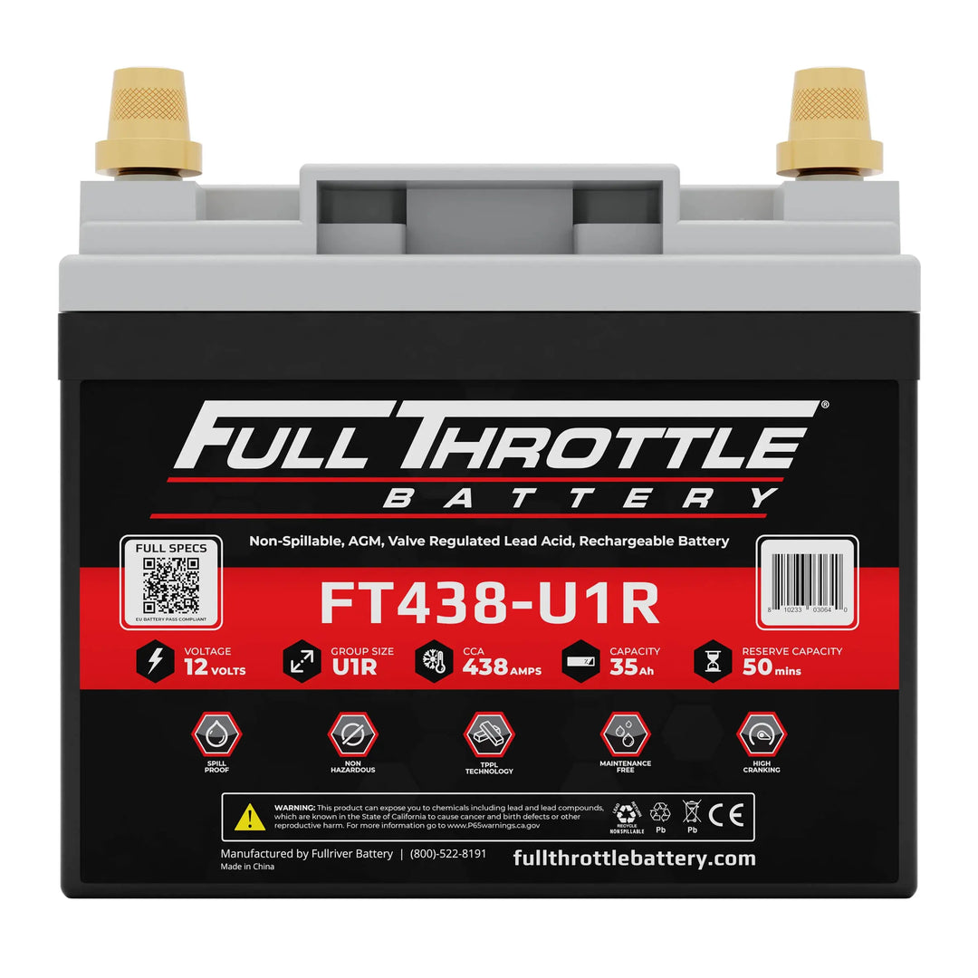 Full Throttle FT438-U1R AGM Battery With Terminals