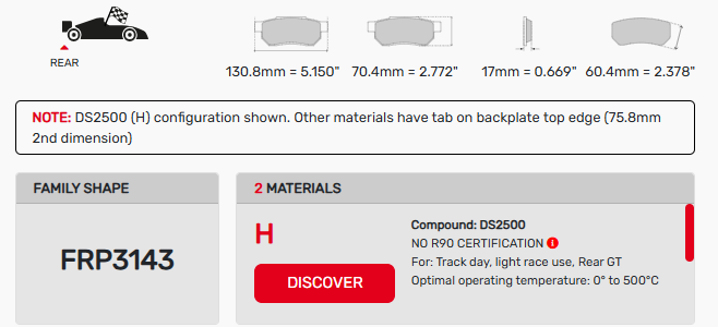 Ferodo FRP3143 Porsche Rear Brake Pads