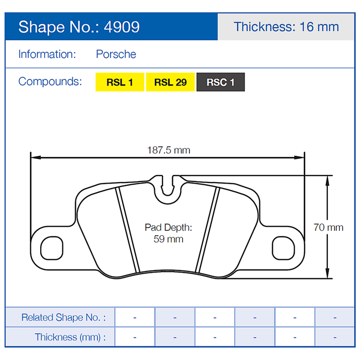 Pagid 4909 Racing Brake Pads