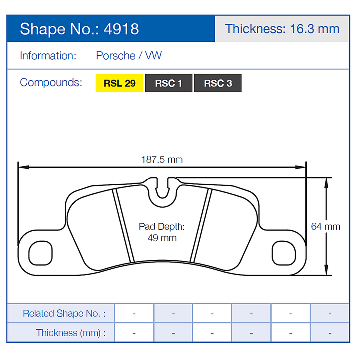 Pagid Racing 4918 Brake Pads