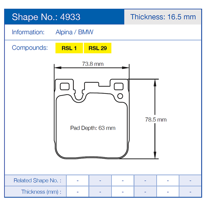 Pagid Racing Brake Pads No. 4933 (Rear)