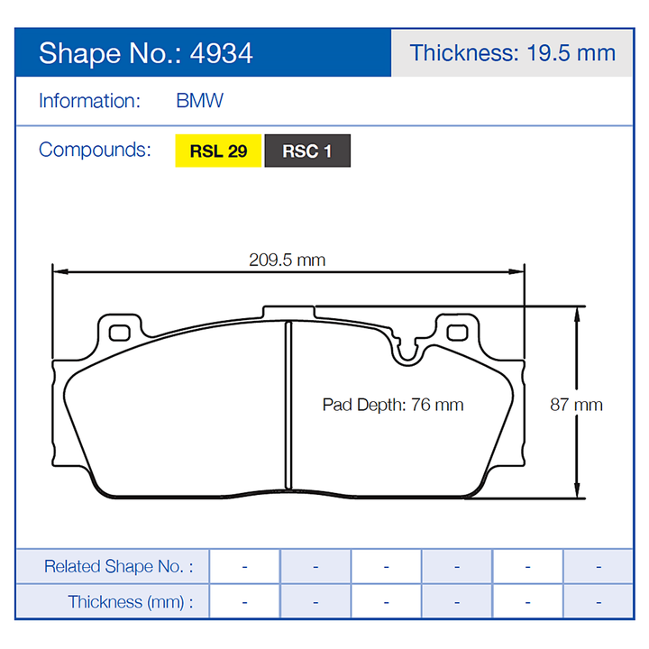 Pagid Racing Brake Pads No. 4934 (Front)