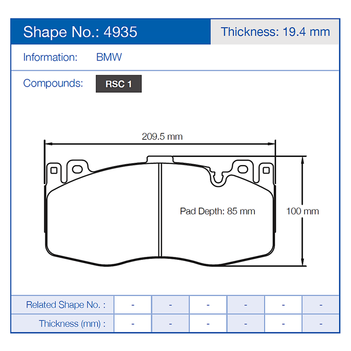 Pagid Racing Brake Pads No. 4935 (Front)