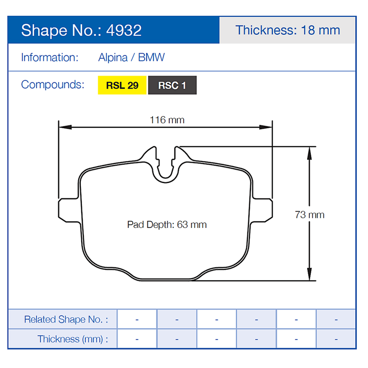 Pagid Racing Brake Pads No. 4932 (Rear)