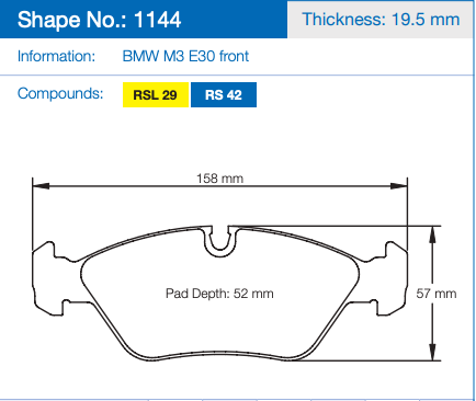 Pagid Racing Brake Pads No. 1144 (Front)