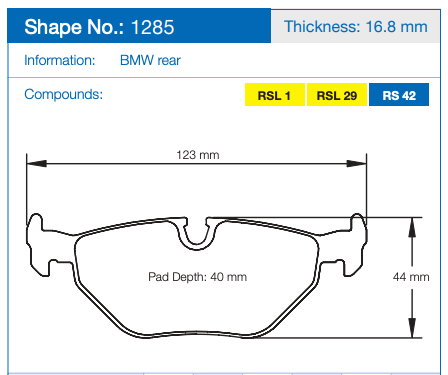 Pagid Racing Brake Pads No. 1285 (Rear)