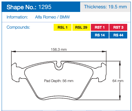 Pagid Racing Brake Pads No. 1295