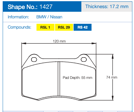 Pagid Racing Brake Pads No. 1427