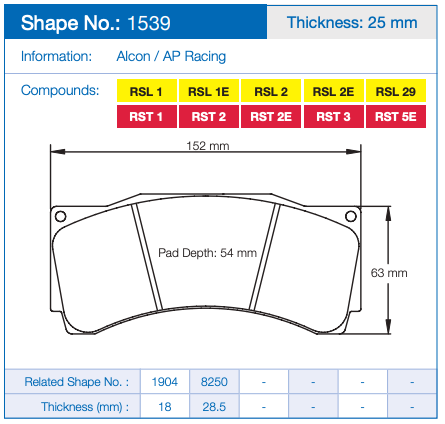 Pagid Racing Brake Pads No. 1539 (Front)