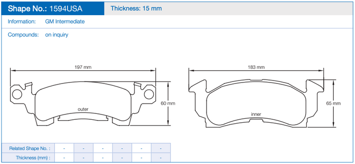 Pagid Racing Brake Pads No. 1594 (Front)