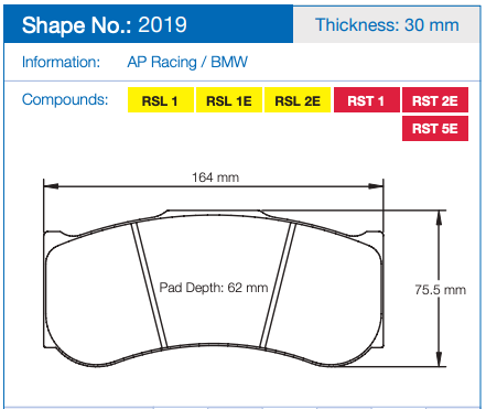 Pagid Racing Brake Pads No. 2019 (Front)