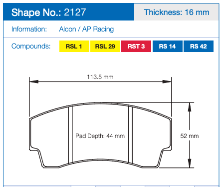 Pagid Racing Brake Pads No. 2127