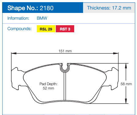 Pagid Racing Brake Pads No. 2180