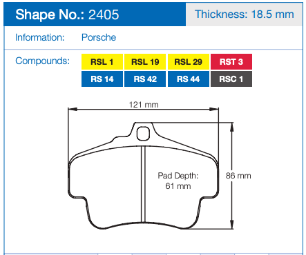 Pagid Racing Brake Pads No. 2405 (Rear)