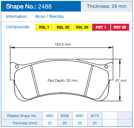 Pagid Racing Brake Pads No. 2488 (Front)