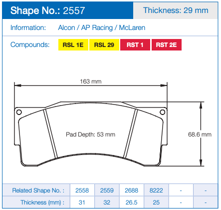 Pagid Racing Brake Pads No. 2557 (Front)