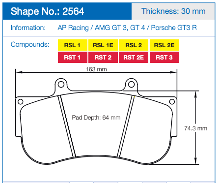 Pagid Racing Brake Pads No. 2564 (Front)