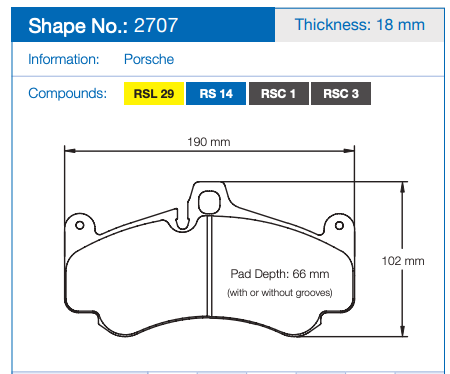 Pagid Racing Brake Pads No. 2707 (Front)