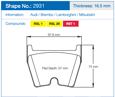 Pagid Racing Brake Pads No. 2931