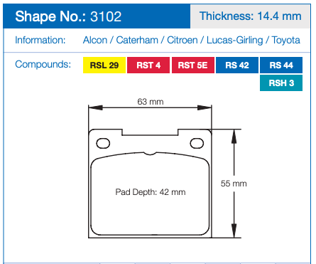 Pagid Racing Brake Pads No. 3102