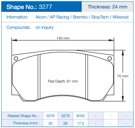 Pagid Racing Brake Pads No. 3277 | Front