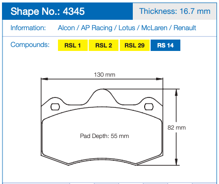 Pagid Racing Brake Pads No. 4345 (Rear)