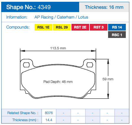 Pagid Racing Brake Pads No. 4349 (Front)