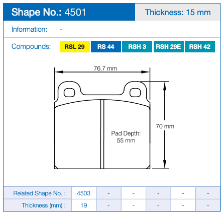 Pagid Racing Brake Pads No. 4501 (Front)