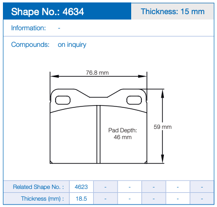 Pagid Racing Brake Pads No. 4634 (Rear)