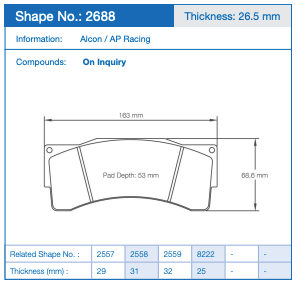 Pagid Racing Brake Pads No. 2688 (Front)