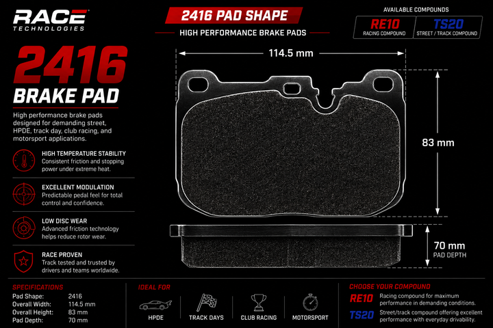Race Technologies RE10 Brake Pad - 2416.18.RE10 (Front)