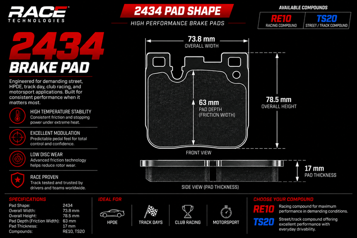 Race Technologies RE10 Brake Pad - 2434.17.RE10 (Rear)