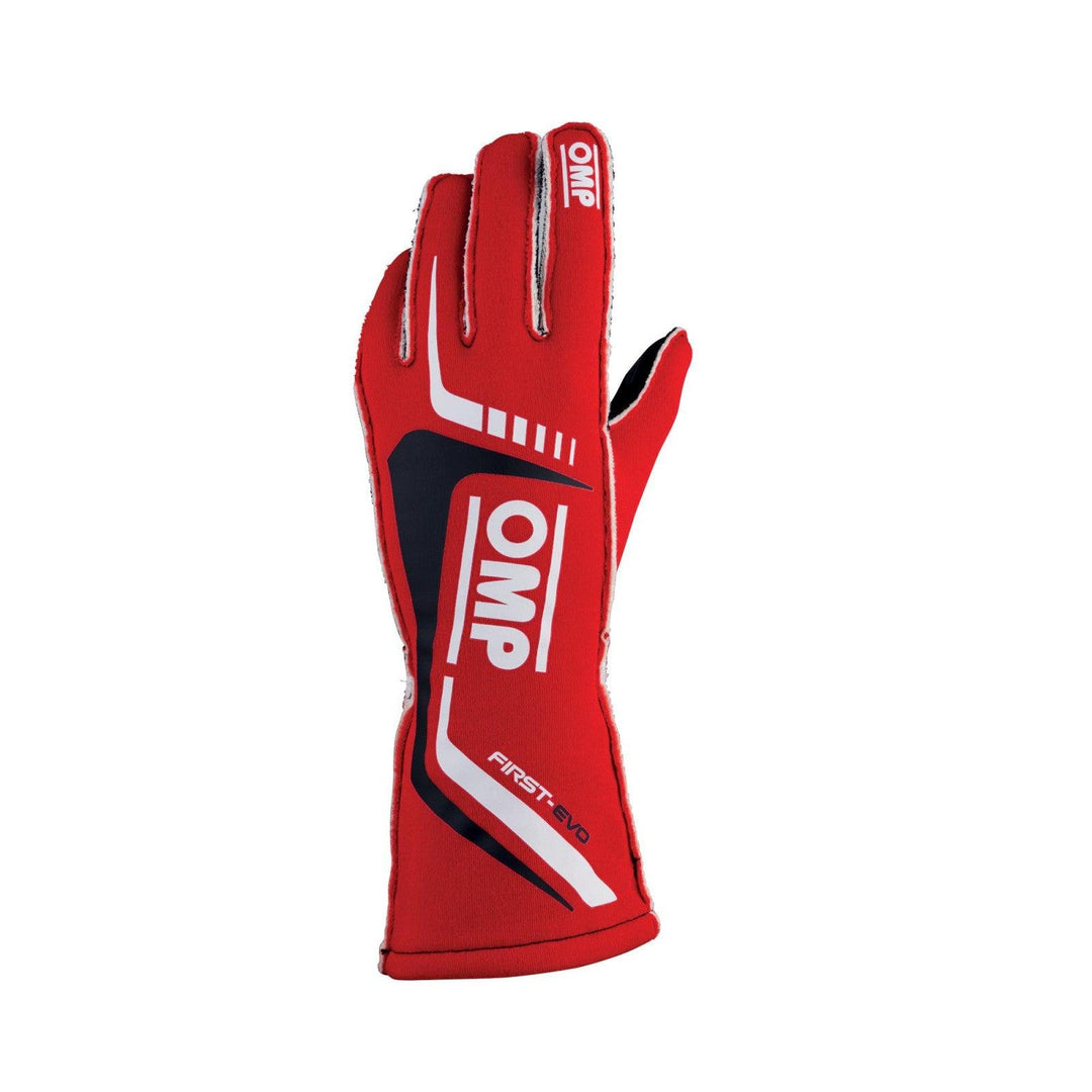 OMP First Evo Gloves Red Small - Attacking the Clock Racing