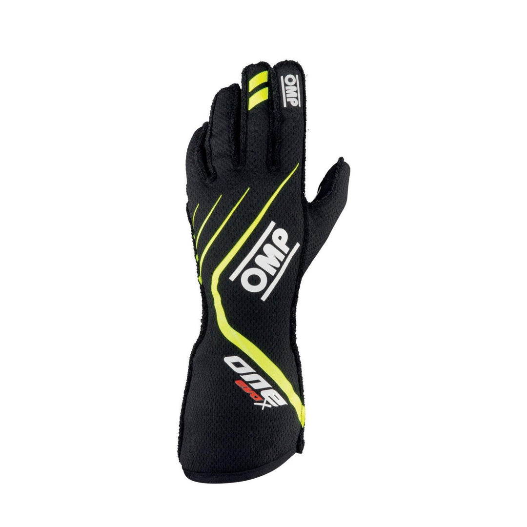 OMP One Evo X Gloves Black/Yellow Size M - Attacking the Clock Racing