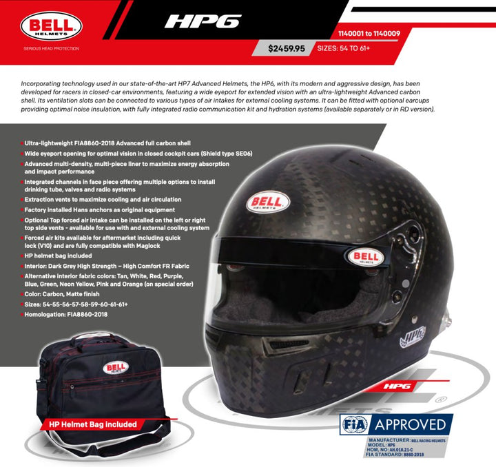 Bell HP6 8860-2018 Carbon Fiber Helmet