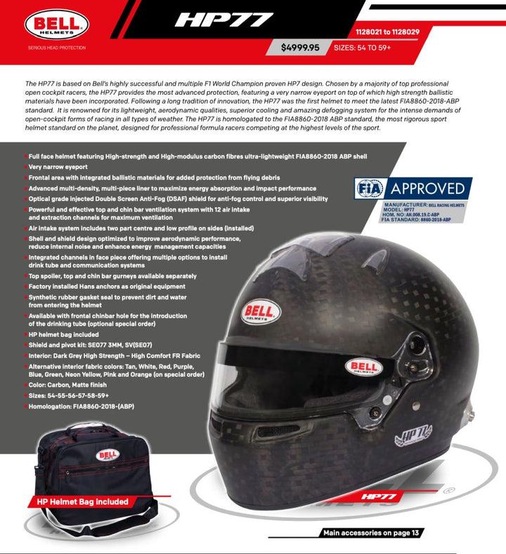 Bell HP77 8860-2018 Carbon Fiber Helmet