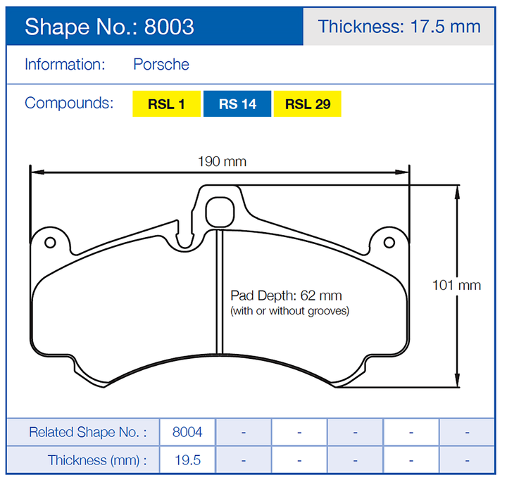 Pagid Racing Brake Pads No. 8003 (Front)